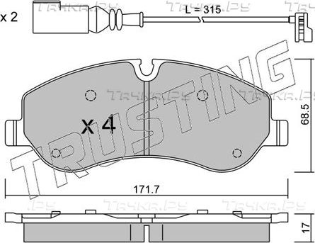 Тормозные колодки Trusting передние для Ford Tourneo Custom I 2012-2026. Артикул 1006.0