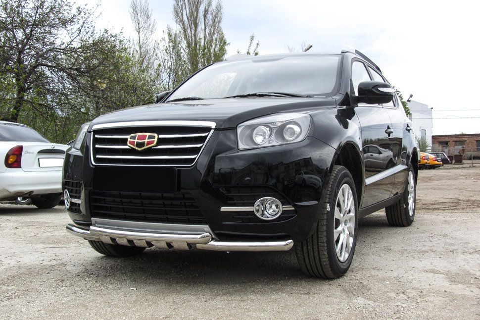 Защита Slitkoff переднего бампера d57+d57 двойная с профильной ЗК для Geely Emgrand X7 рестайлинг 2016-2026. Артикул GAFX716001