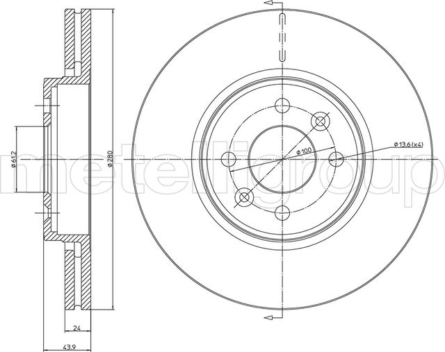 Тормозной диск Metelli передний для Renault Wind 2010-2013. Артикул 23-0517C