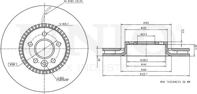 Диск тормозной (Unio). Артикул BRD-20323