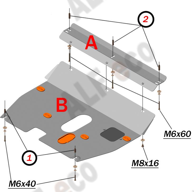 Защита алюминиевая Alfeco для картера и КПП Zotye T600 2016-2026. Артикул ALF.59.01 AL4