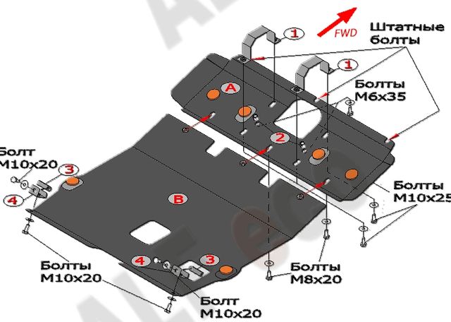 Защита алюминиевая Alfeco для картера и КПП Rover 25 1999-2005. Артикул ALF.41.01 AL4