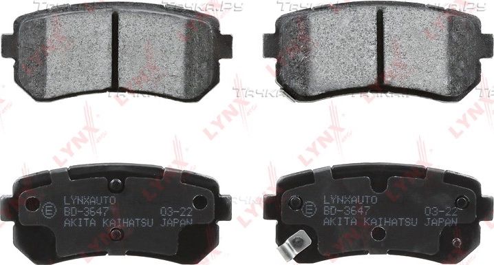 Тормозные колодки LYNXauto задние для Kia Optima IV 2015-2026. Артикул BD-3647