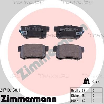 Тормозные колодки Zimmermann задние для Honda Insight II 2009-2014. Артикул 21719.150.1