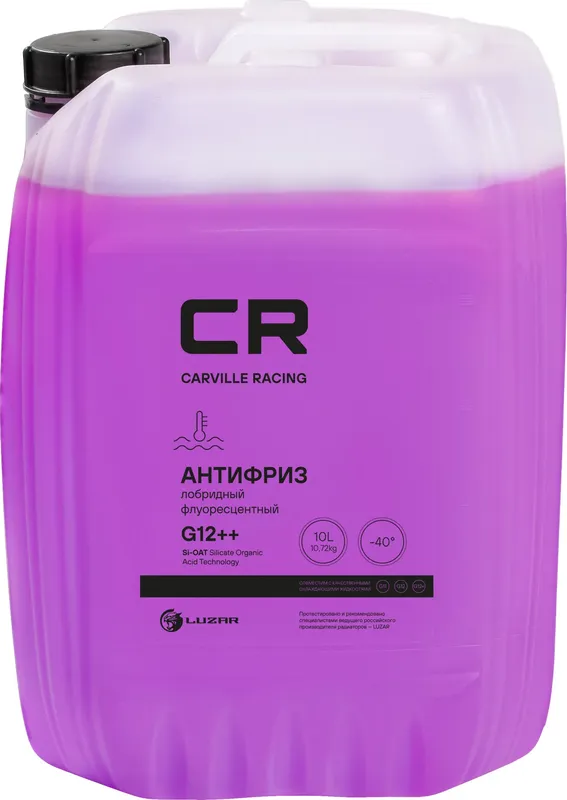 Антифриз лобридный флуоресцентный -40С, G12++, фиолетовый, готовый, 10л/10.72кг (Carville Racing). Артикул L2018003