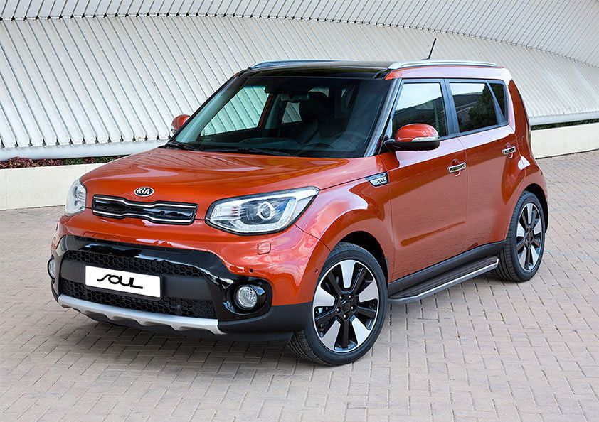 Пороги алюминиевые Rival Premium для Kia Soul II рестайлинг 2017-2019. Артикул A173ALP.2804.1