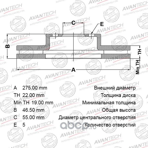 Диск тормозной (Avantech). Артикул BR0165S