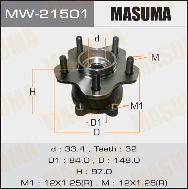 Ступица колеса с интегрированным подшипником Masuma задняя для Infiniti EX I (J50) 2008-2013. Артикул MW-21501