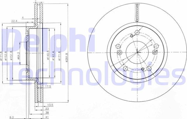 Тормозной диск Delphi передний для Honda Civic VIII 2005-2012. Артикул BG3980C