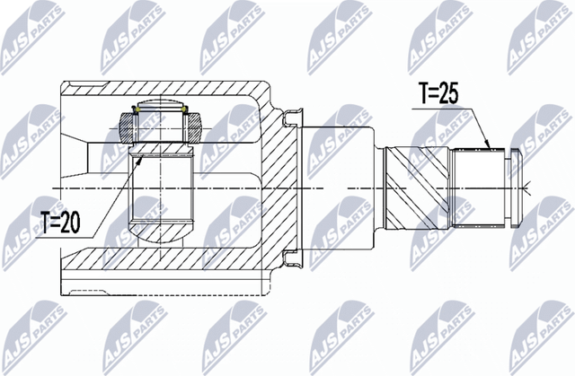 Шрус внутренний (граната) NTY передний правый для Nissan Micra K13 2010-2016. Артикул NPW-NS-135