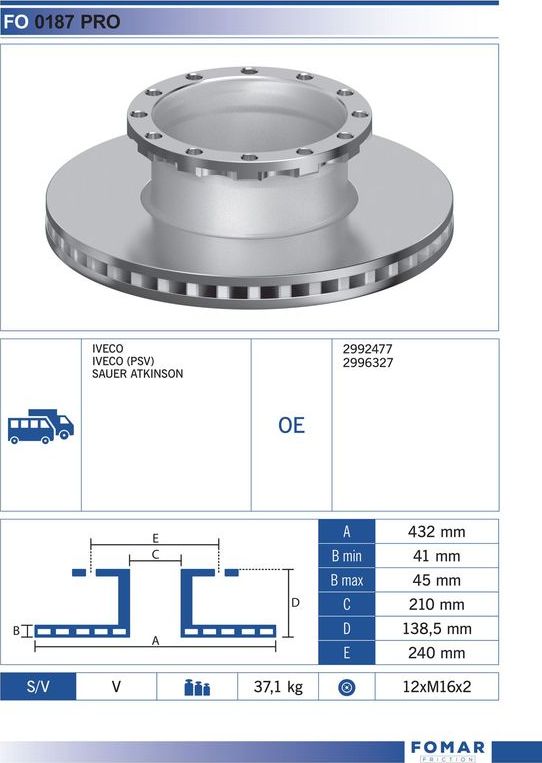 Тормозной диск Fomar. Артикул FO 0187 PRO