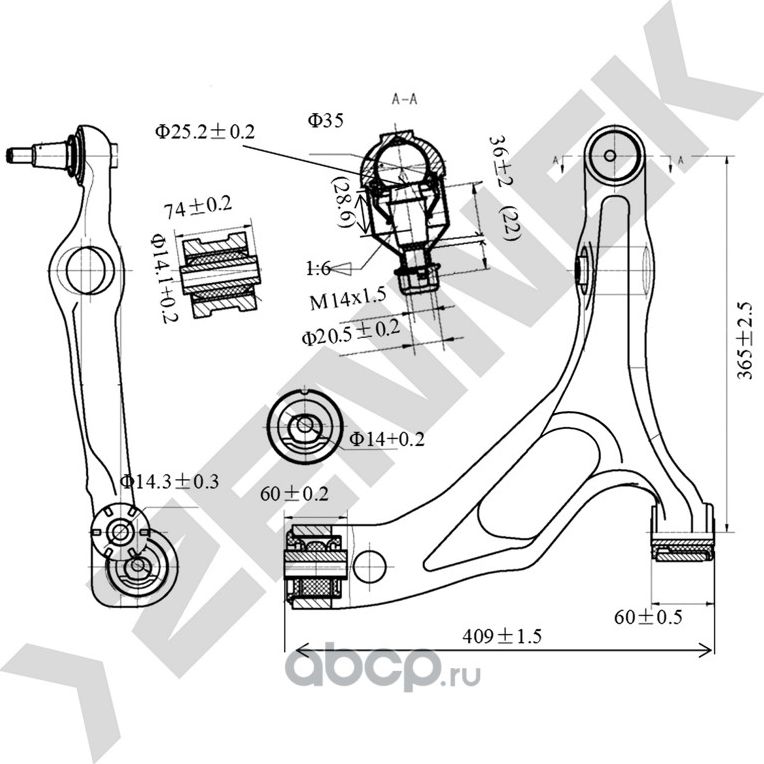 РЫЧАГ ПЕРЕДНИЙ НИЖНИЙ ПРАВЫЙ VW TOUAREG, PORSCHE CAYENNE, AUDI Q7 02 (Zennek). Артикул DCA0101