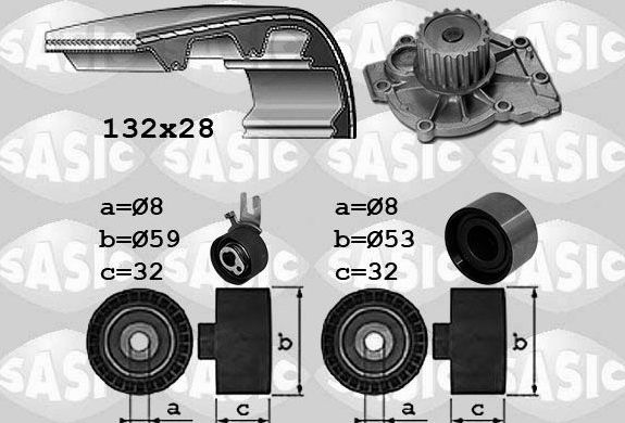 Помпа (водяной насос) с комплектом ремня ГРМ Sasic. Артикул 3906107