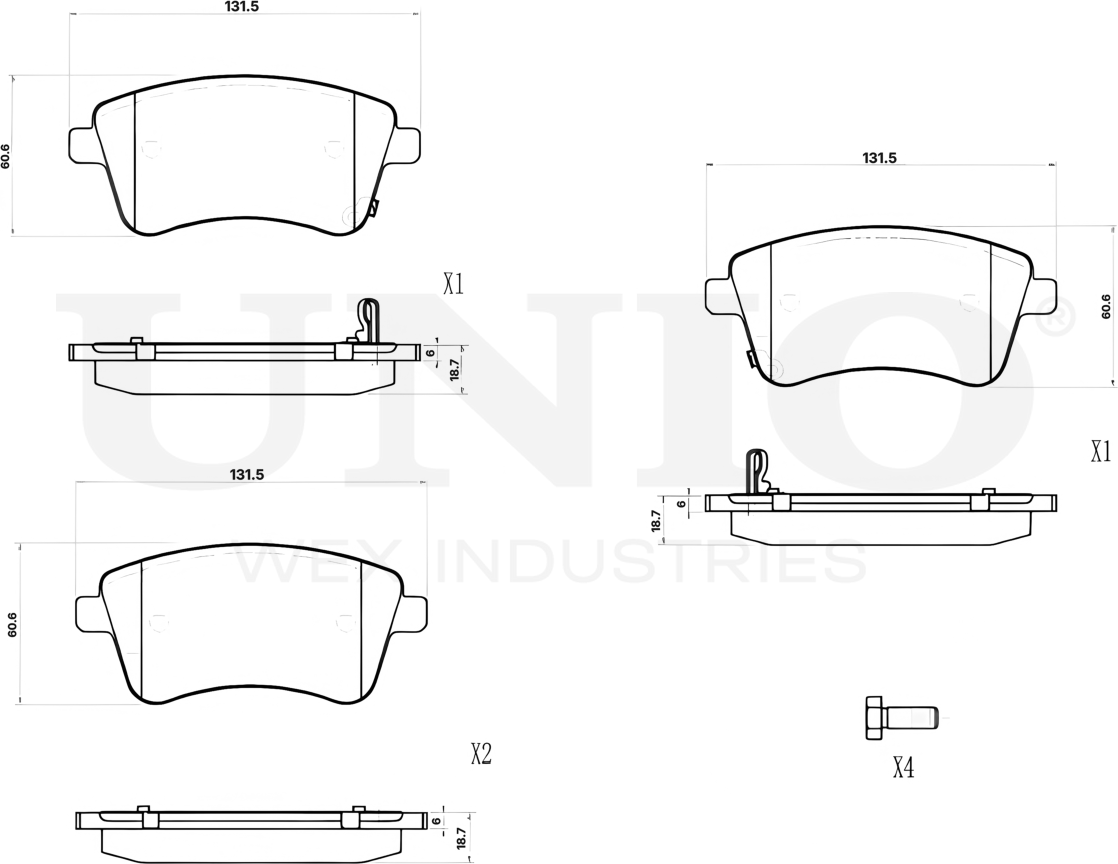Колодки тормозные дисковые, комплект (Unio). Артикул BRP-20350