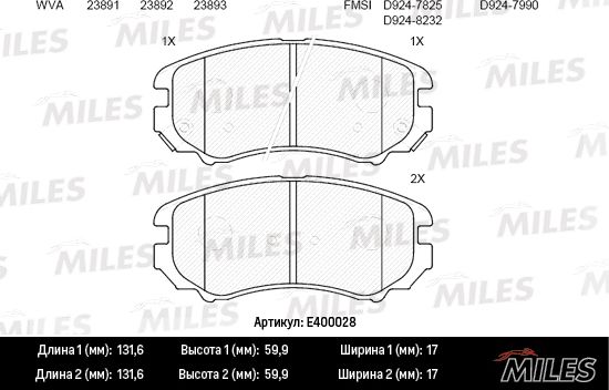 Тормозные колодки Miles. Артикул E400028