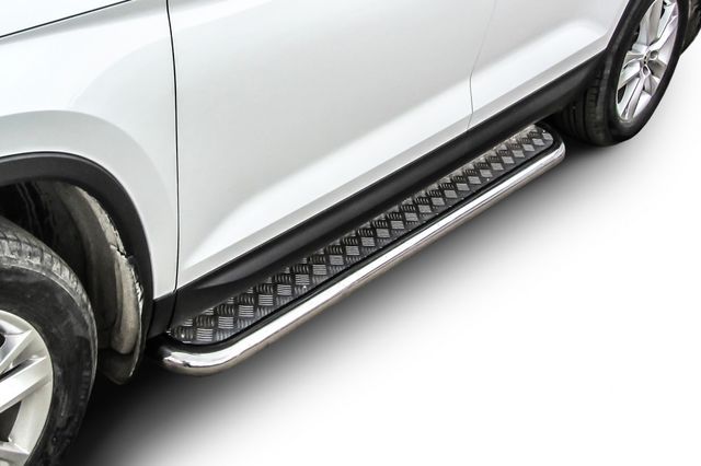Пороги Slitkoff труба d57 с листом для Skoda Kodiaq 2016-2026. Артикул SKKOD-005