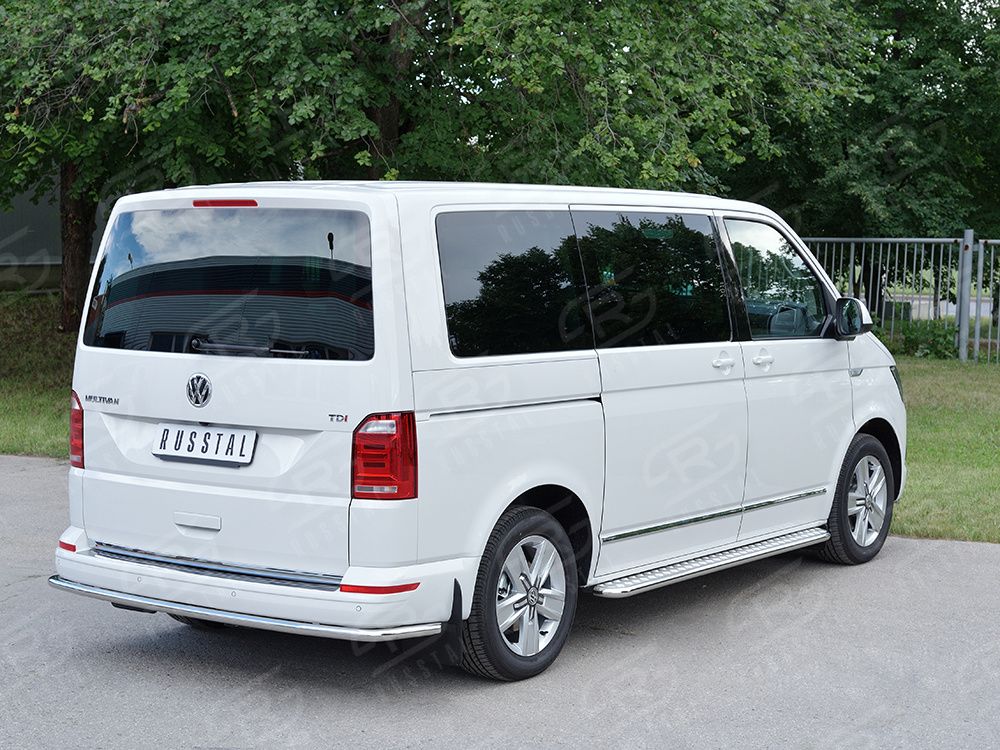 Защита RusStal заднего бампера d42 секция для Volkswagen Transporter T6 (длинная база) 2015-2026. Артикул VTCZ-002337
