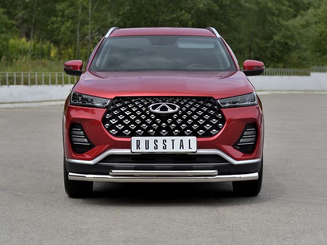 Защита RusStal переднего бампера d63 секции-d42 дуга для Chery Tiggo 7 Pro 2020-2026. Артикул CHT7Z-003873