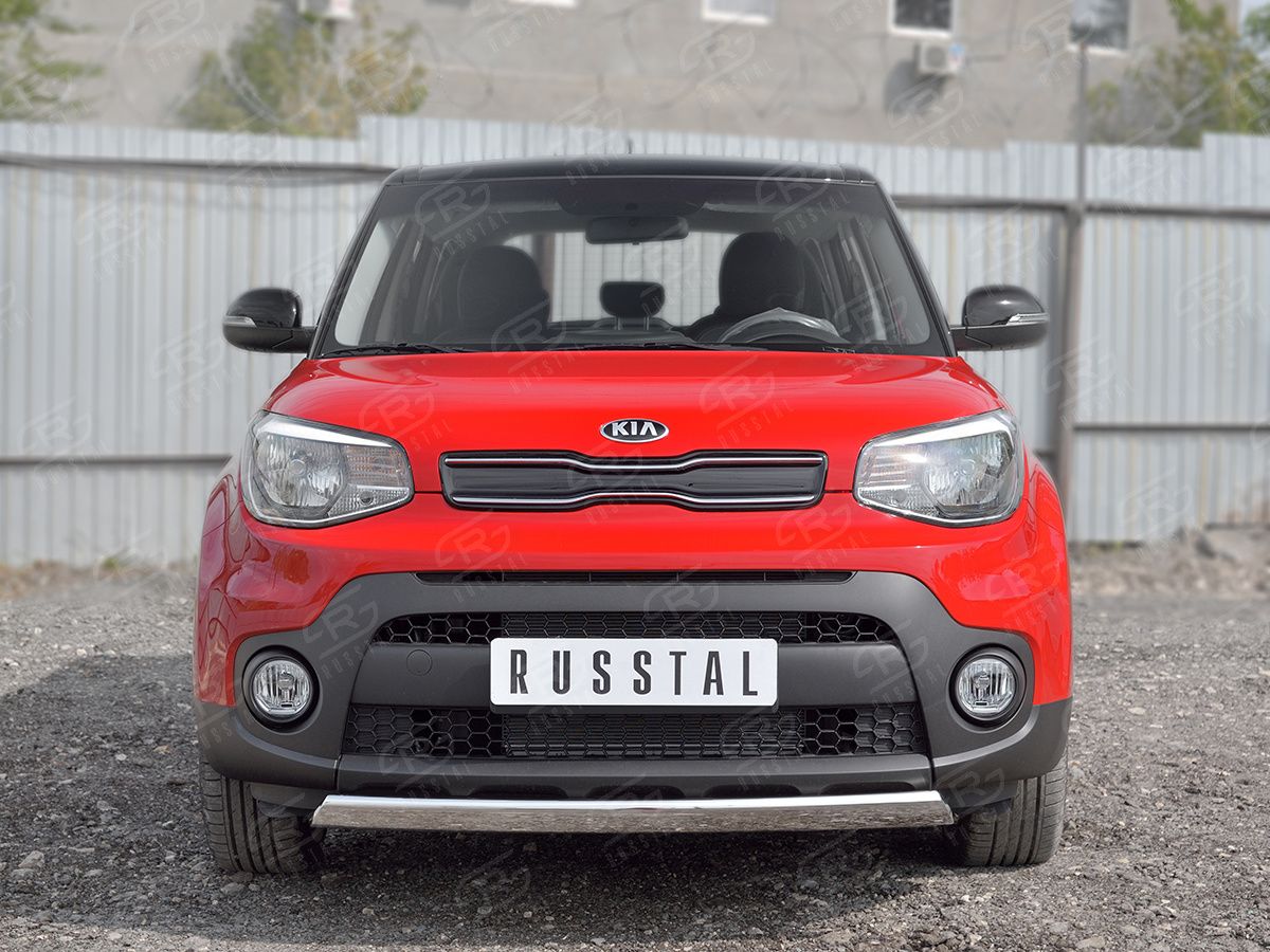Защита RusStal переднего бампера d75х42 дуга для Kia Soul II 2016-2019. Артикул KSOZ-002751