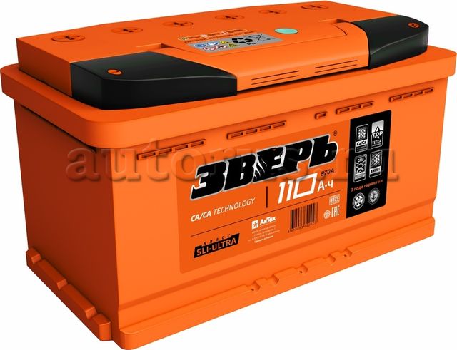 Аккумулятор ЗВЕРЬ 110 А/ч обратная R+ EN950 А 352x175x190 6СТ-110 LЗУ (R) ZVK 11. Артикул ZVK1103R