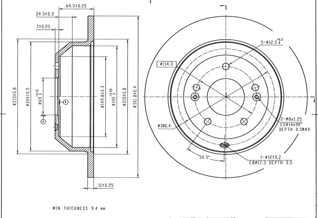 Тормозной диск для HYUNDAI SANTA FE/KIA SORENTO 09- задний не вент., 1шт. (UBS). Артикул B2203009
