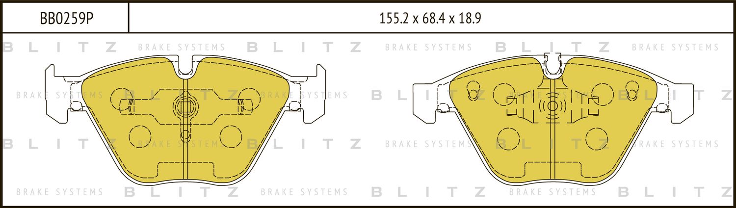 Колодки тормозные BMW 3 (E90/93) / 5 (E65/66) / 6 (E63/64) / 7 (E65/66) 04- пере (Blitz). Артикул BB0259P