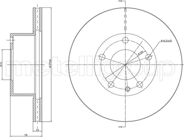 Тормозной диск Metelli передний для Audi 100 III (C3) 1982-1990. Артикул 23-0061