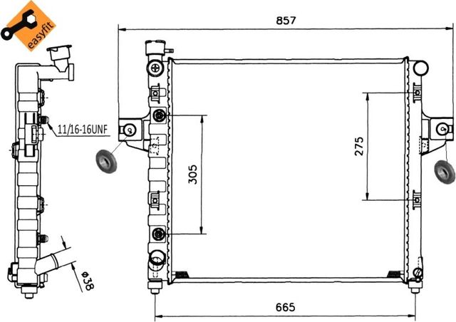 Радиатор охлаждения двигателя NRF (алюминий) для Jeep Grand Cherokee II (WJ) 1999-2003. Артикул 58112