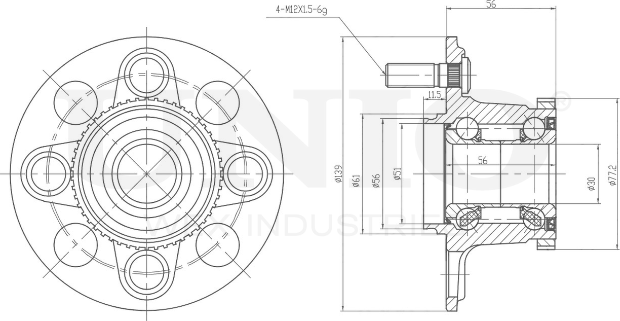 Ступица колеса с интегрированным подшипником (Unio). Артикул HUB-20243