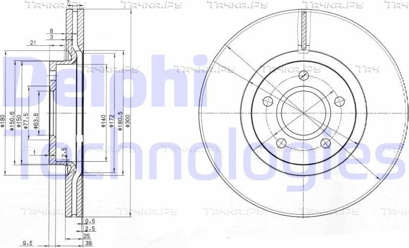 Тормозной диск Delphi передний для Ford Tourneo Connect II 2013-2026. Артикул BG3895C
