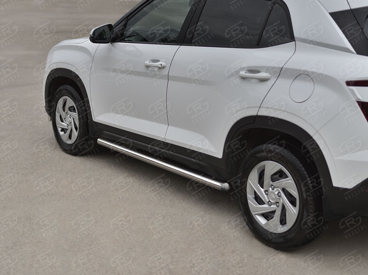 Защита порогов RusStal труба d63 (вариант 3) для Hyundai Creta II 2021-2026. Артикул HCRT-0038233