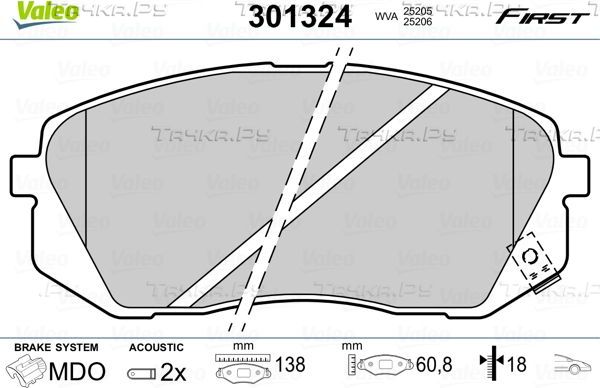 Тормозные колодки Valeo First передние для Kia Soul II 2014-2019. Артикул 301324
