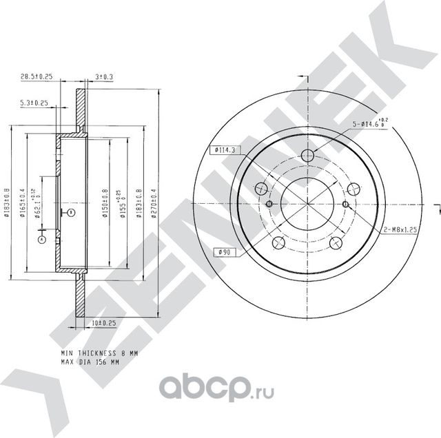 Диск тормозной задний TOYOTA AURIS 06-18 COROLLA 06 (Zennek). Артикул DBD0127