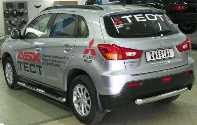 Защита RusStal заднего бампера d63 (3 секции) для Mitsubishi ASX 2010-2012. Артикул MAZ-000723