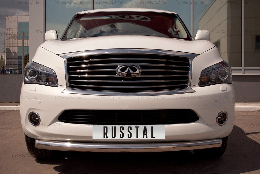 Защита RusStal переднего бампера d76 (дуга) для Infiniti QX56 III 2010-2013. Артикул INZ-000324
