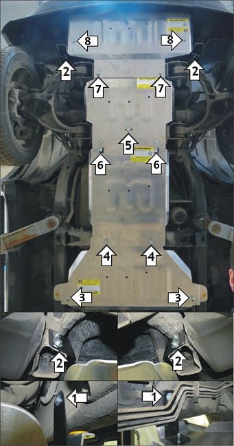 Защита алюминиевая Мотодор усиленная для двигателя, КПП, переднего дифференциала, радиатора, РК Dodge Ram 1500 V 3,0D, дизельный двигатель 2018-2026. Артикул 32909