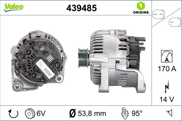 Генератор Valeo VALEO ORIGINS NEW OE TECHNOLOGY для BMW 6 II (E63/E64) 2007-2010. Артикул 439485