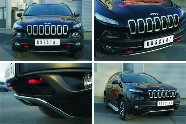Защита RusStal переднего бампера d42 (волна) для Jeep Cherokee KL Trailhawk 2014-2026. Артикул JCZ-001995