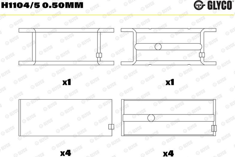 Вкладыши коренные Glyco для Opel Movano II 1998-2001. Артикул H1104/5 0.50mm