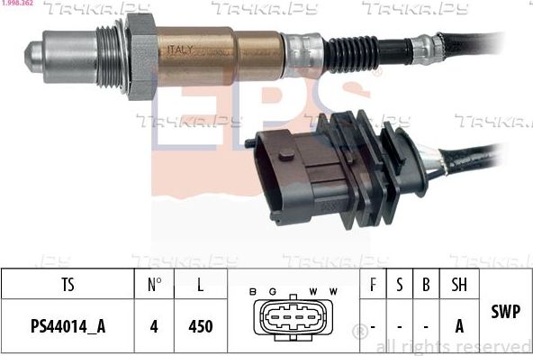 Лямбда-зонд (кислородный датчик) EPS Made in Italy - OE Equivalent для Chevrolet Aveo II 2011-2015. Артикул 1.998.362