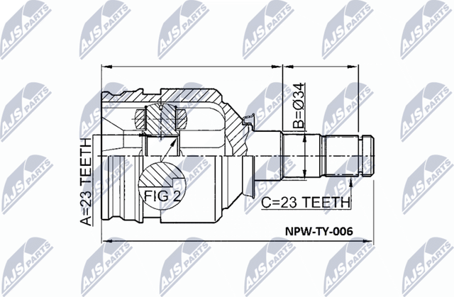 Шрус внутренний (граната) NTY передний для Toyota Probox I 2002-2014. Артикул NPW-TY-006