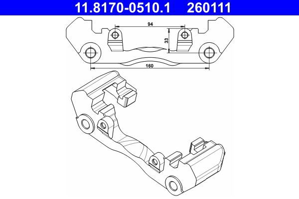 Скоба тормозного суппорта ATE передняя для Mercedes-Benz V-Класс I (W638) 1996-2003. Артикул 11.8170-0510.1