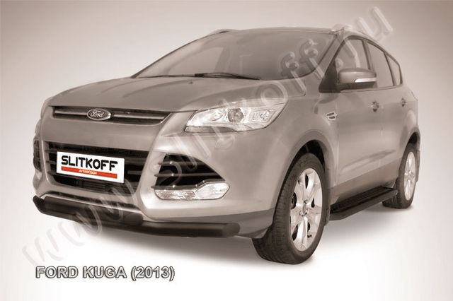 Защита Slitkoff переднего бампера d76/57 двойная ЧЕРНАЯ матовая для Ford Kuga II 2013-2016. Артикул FKG13-001B