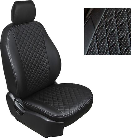 Чехлы Seintex (экокожа) на сидения (зад. сиденье 60/40) для Renault Duster I рестайлинг 2015-2020, цвет Черный/Черный ромб. Артикул 88596