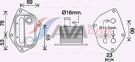 Радиатор масляный (маслоохладитель) для двигателя AVA (алюминий). Артикул HY3459