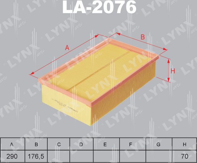 Воздушный фильтр LYNXauto для Volkswagen Golf Sportsvan I 2014-2026. Артикул LA-2076