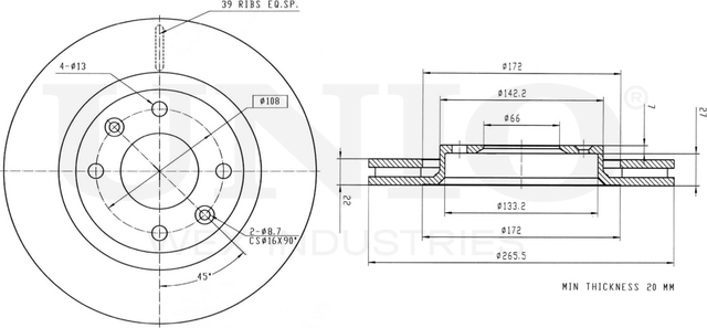 Диск тормозной (Unio). Артикул BRD-20065