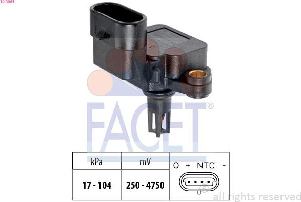 Датчик абсолютного давления (ДАД, MAP) Facet Made in Italy - OE Equivalent для Fiat Albea 1998-2012. Артикул 10.3081