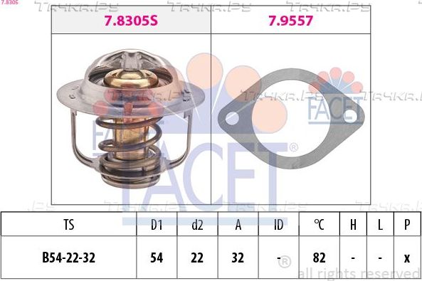 Термостат Facet Made in Italy - OE Equivalent для Opel Frontera A 1995-1998. Артикул 7.8305