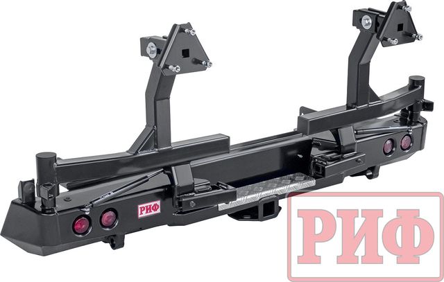 Бампер силовой РИФ задний с квадратом под фаркоп, 2-мя калитками, фонарями, стандарт для Isuzu D-Max 2002-2026. Артикул RIFDMX-21122
